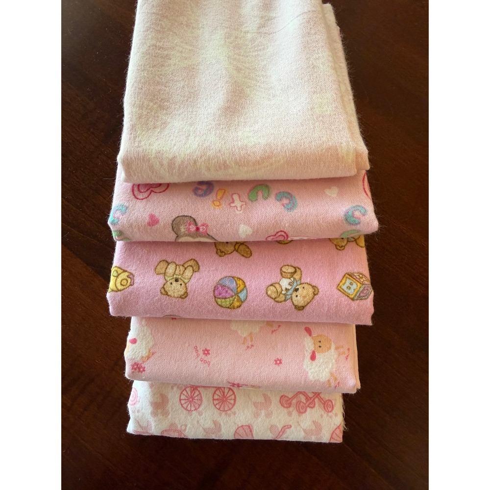 Baby Girl Teddy Bear Sheep ABC Cotton Flannel Fabric Scrap Bundle 5pc Lot
